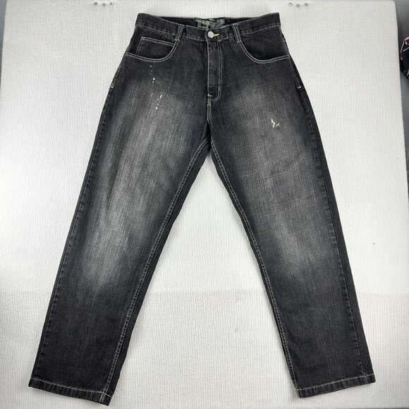 Y2K Evolution in Design Men's Hip Hop Dark Distressed Denim Jeans Embroidered - Picture 2 of 14